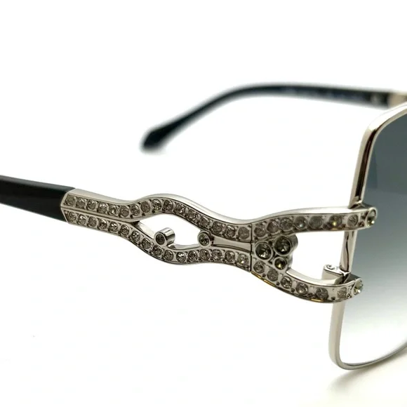Pier Martino Silver Metal Butterfly Sunglasses Black temples/inset crystals